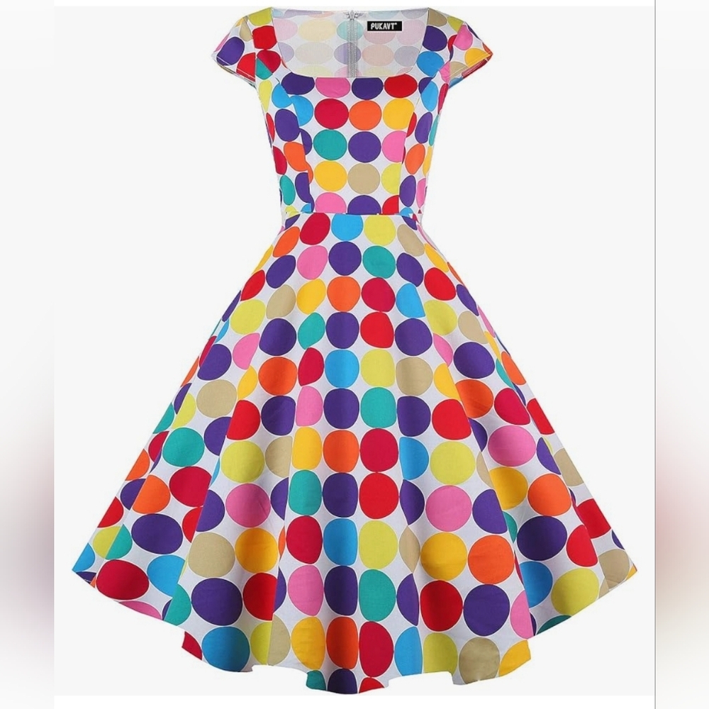 PUKAVT Women's XXXL Cap Sleeve 1950 Retro Swing Dress with Pockets